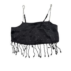 Urban Outfitters Black Studded Rhinestone Cropped Festival Tank Top Size XS NWT